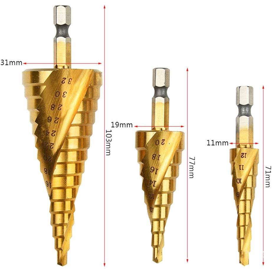 Spiral Step Drill 3 Piece Set | 1/4" | 4-12mm/4-20mm/4-32mm - South East Clearance Centre