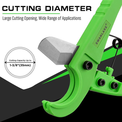 PVC Pipe Cutter,1-5/8"&1-3/8" Ratchet PVC Pipe Cutter for PEX,PVC,PPR and Plastic Hoses, SK5 Steel Blades Ratcheting Pipe Cutter