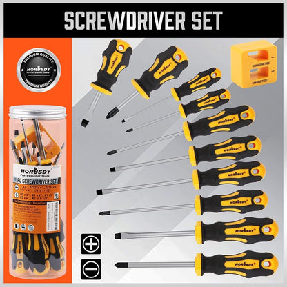 11 Piece Heavy Duty Magnetic Screwdriver Set with Magnetister/Demagnetiser - South East Clearance Centre