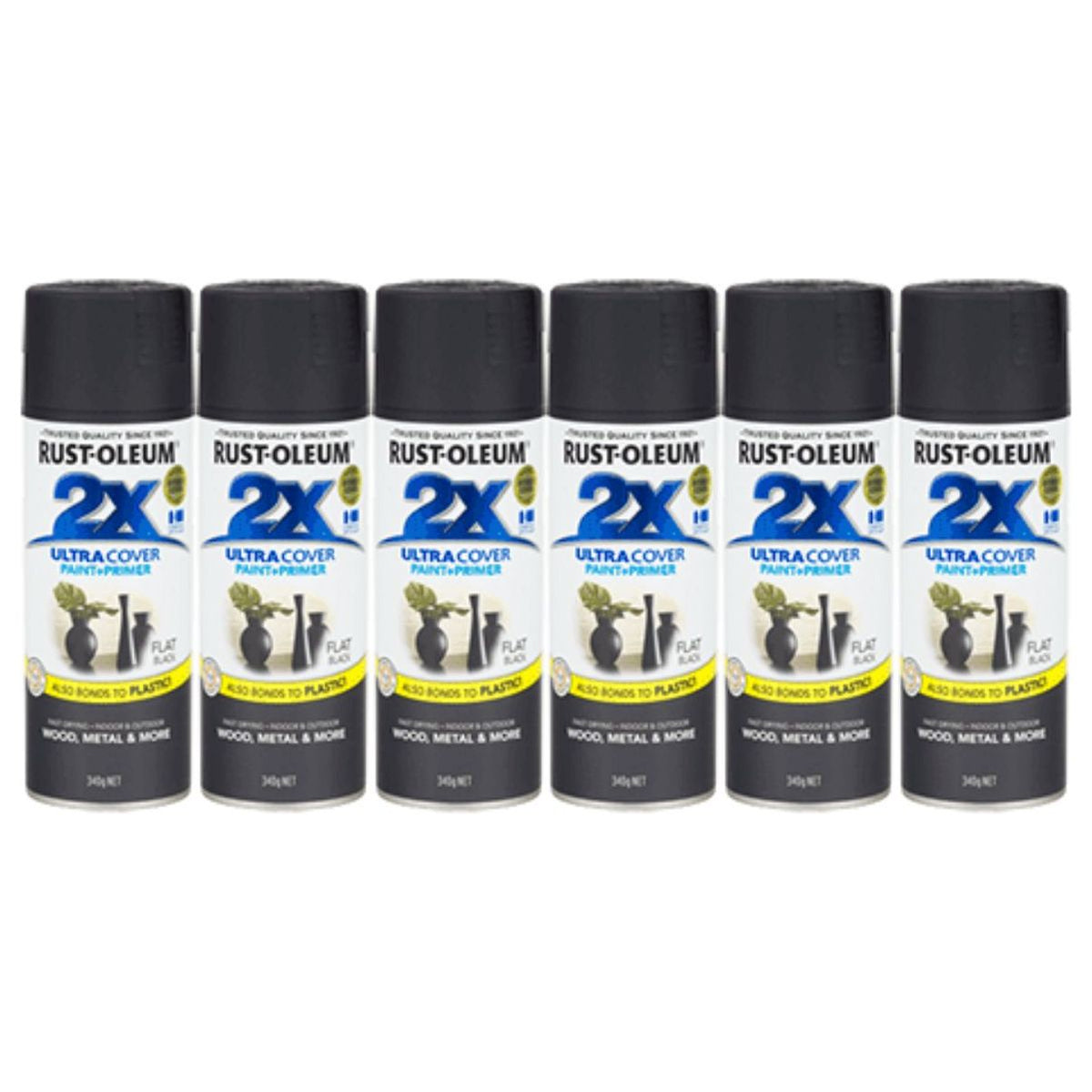 6 Cans | RUST-OLEUM 2X Ultra Cover Flat Paint &amp; Primer Spray Paint 340g | 276323 Flat Black - South East Clearance Centre