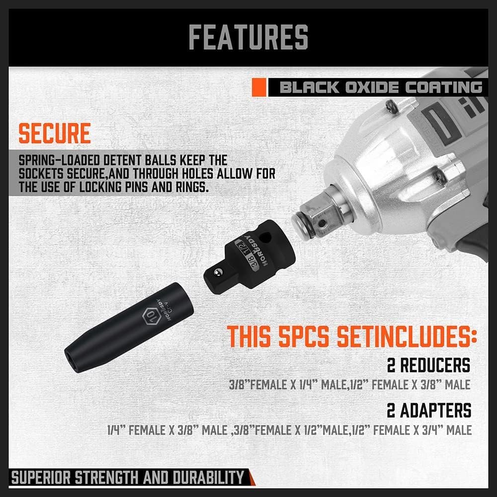 5 Piece Impact Socket Adapter and Reducer - South East Clearance Centre