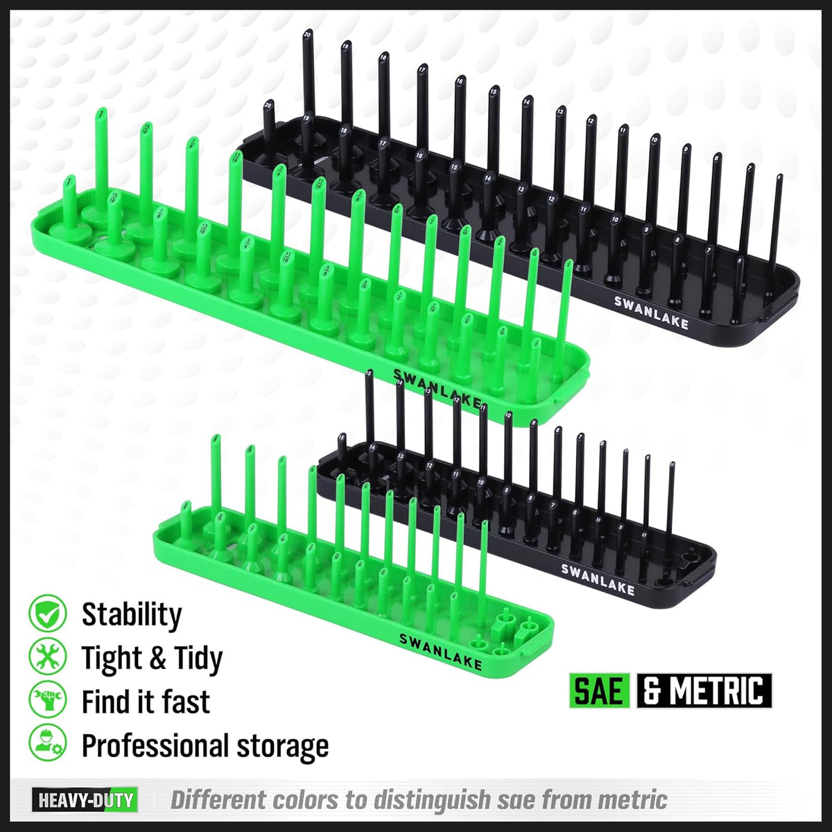 Socket Organizer Tray, 4-Piece Socket Holder Tray. SAE and Metric, 1/4&quot;, 3/8&quot;(4PCS Socket Organizer Tray)