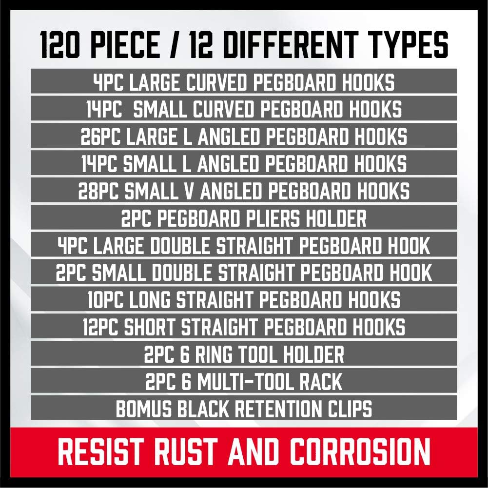 120 Piece Pegboard Hook Set, 12 different types of hooks - South East Clearance Centre