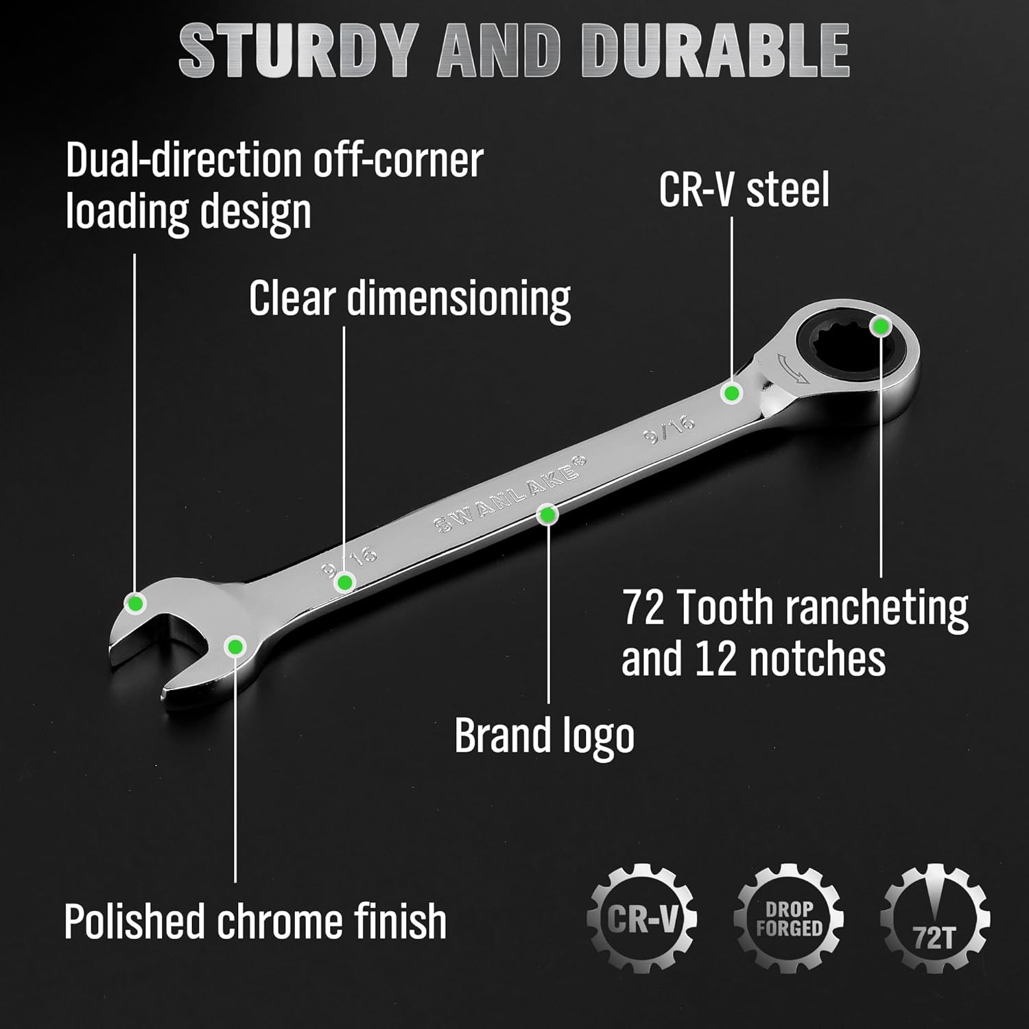 11 Piece Imperial Combination Ratchet Wrench Set