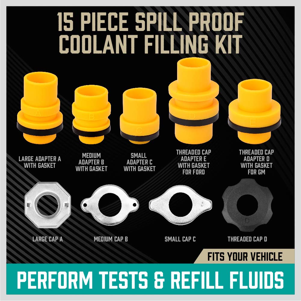 19-Pieces No Spill Coolant Filling Funnel Kit, Spill Proof Radiator Funnel Bleeder with Adapters.General-Purpose - South East Clearance Centre