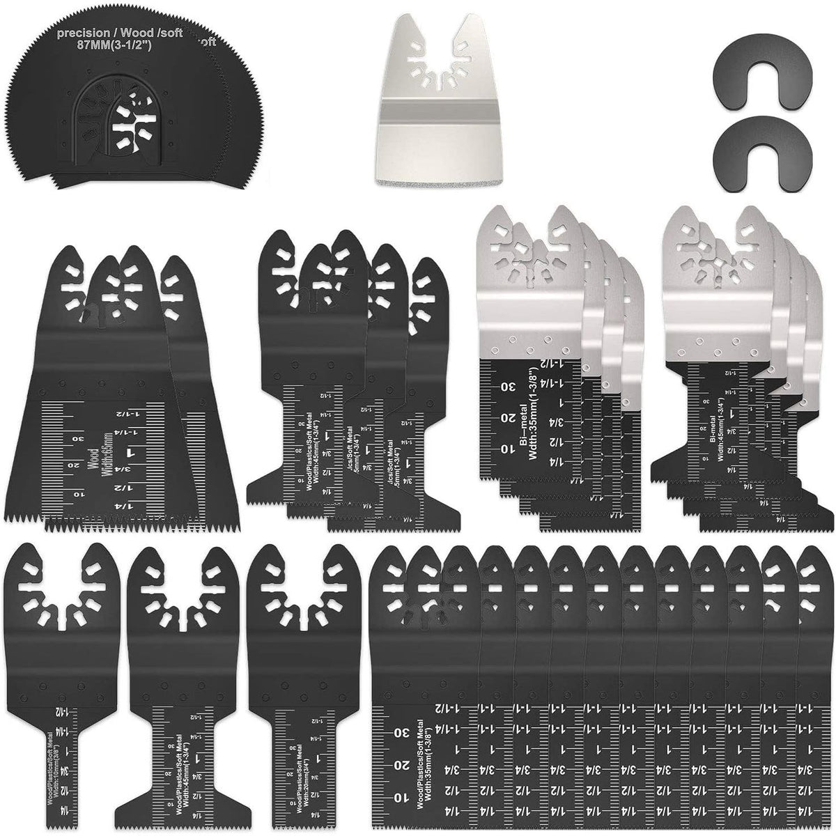 31-Pack Universal Oscillating Tool Blades Set, Premium High Carbon Steel, 10-87mm Multi-Tool Saw Blades Kit with Quick Release System for Fein, Bosch &amp; More