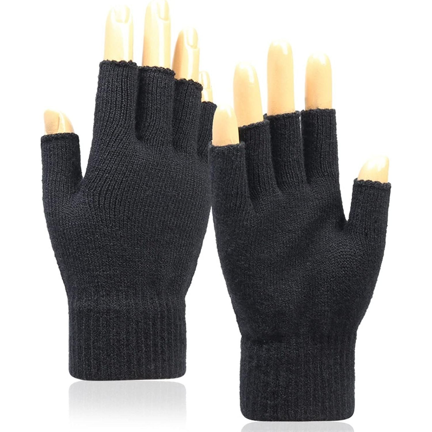 Black Knit Winter Fingerless Gloves