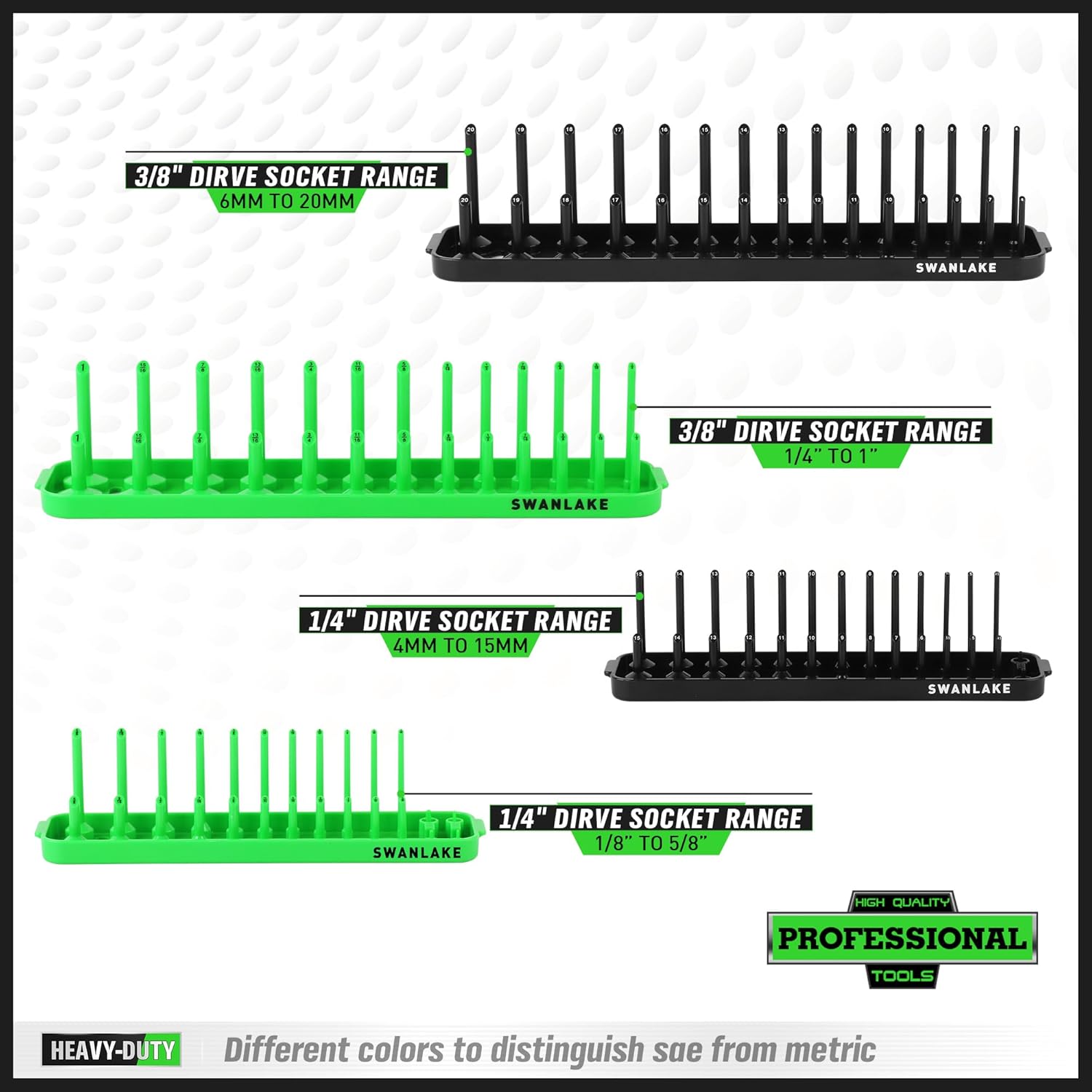 Socket Organizer Tray, 4-Piece Socket Holder Tray. SAE and Metric, 1/4", 3/8"(4PCS Socket Organizer Tray)