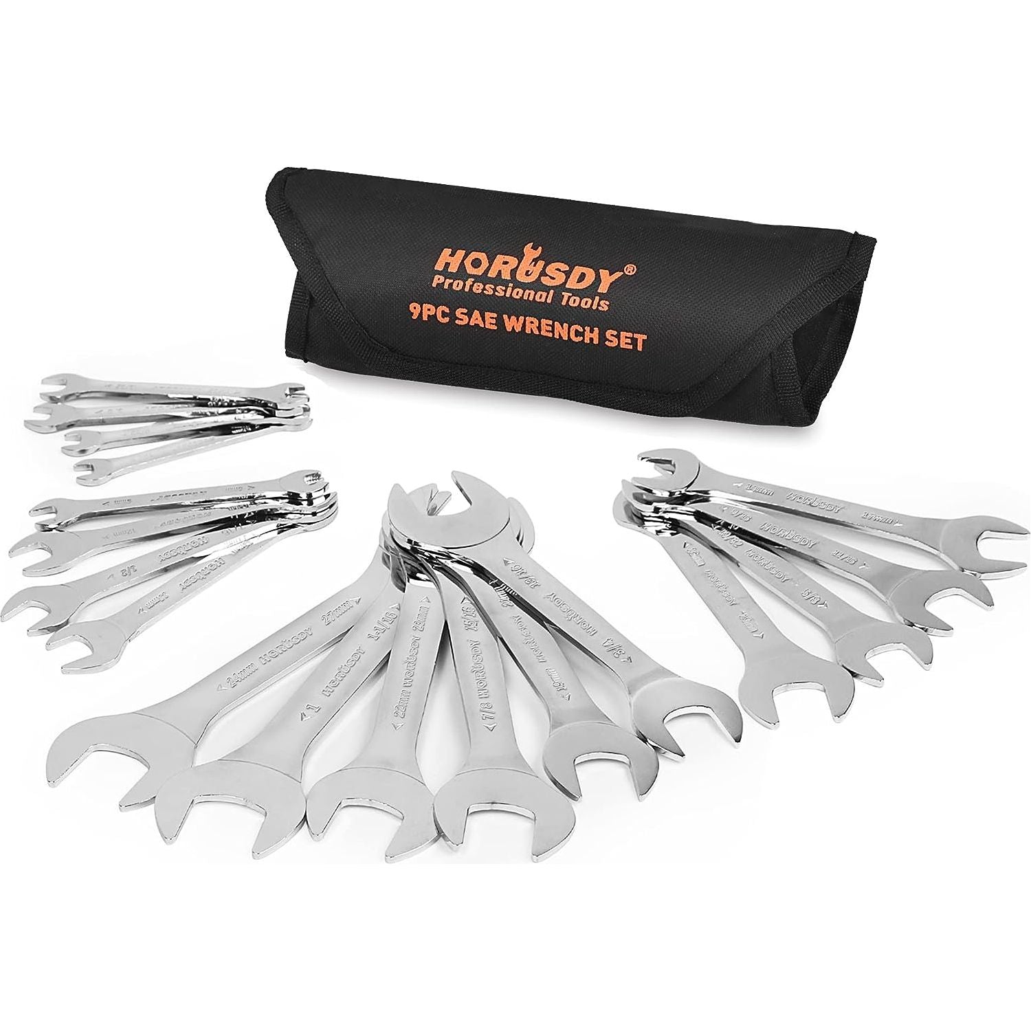 BLACK + DECKER 9pc Combination Open & Ring Spanner Wrench Set:  Metric/Imperial