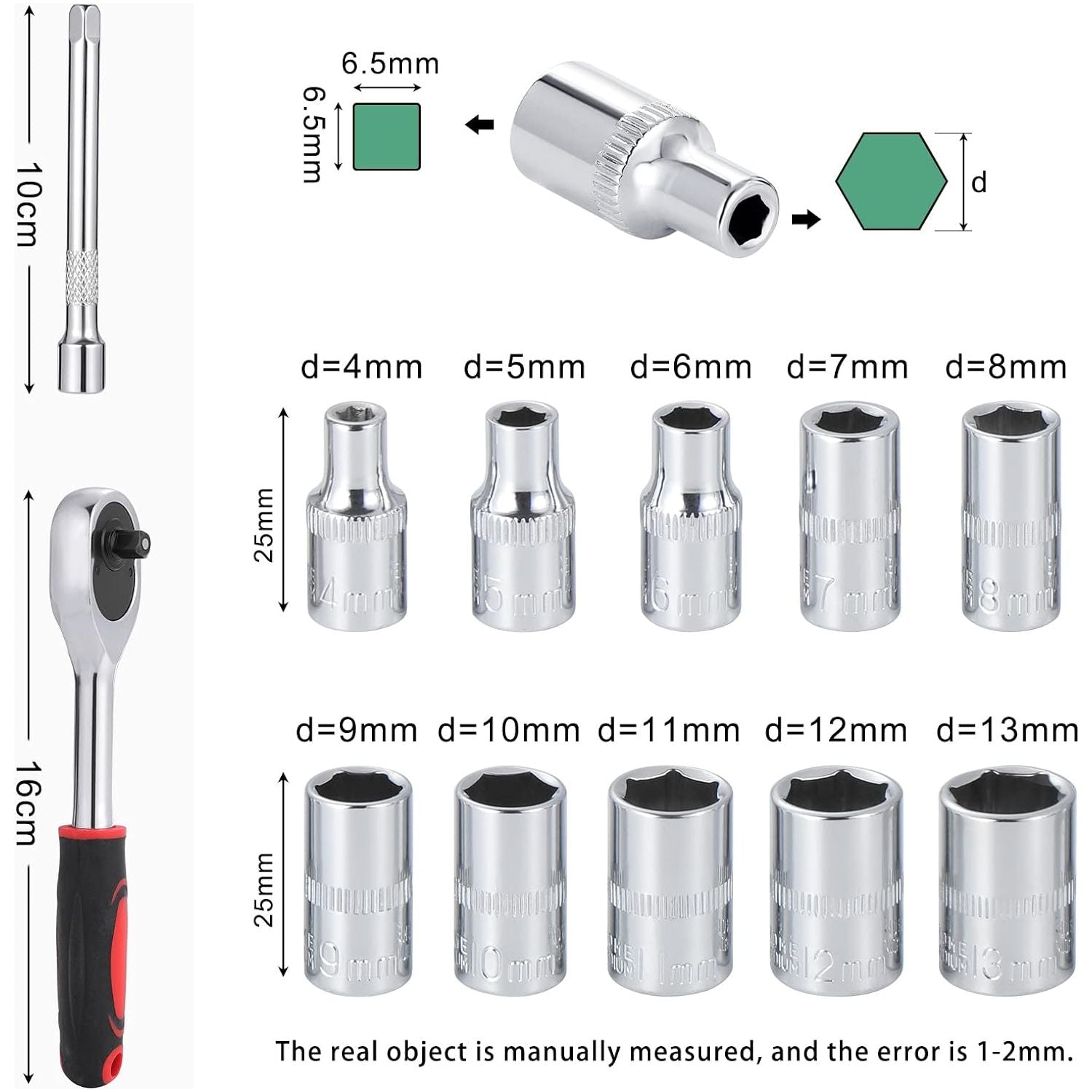 1/4" Drive Socket Set with Ratchet & Extension Bar | 10 Pieces (4-13mm) - South East Clearance Centre