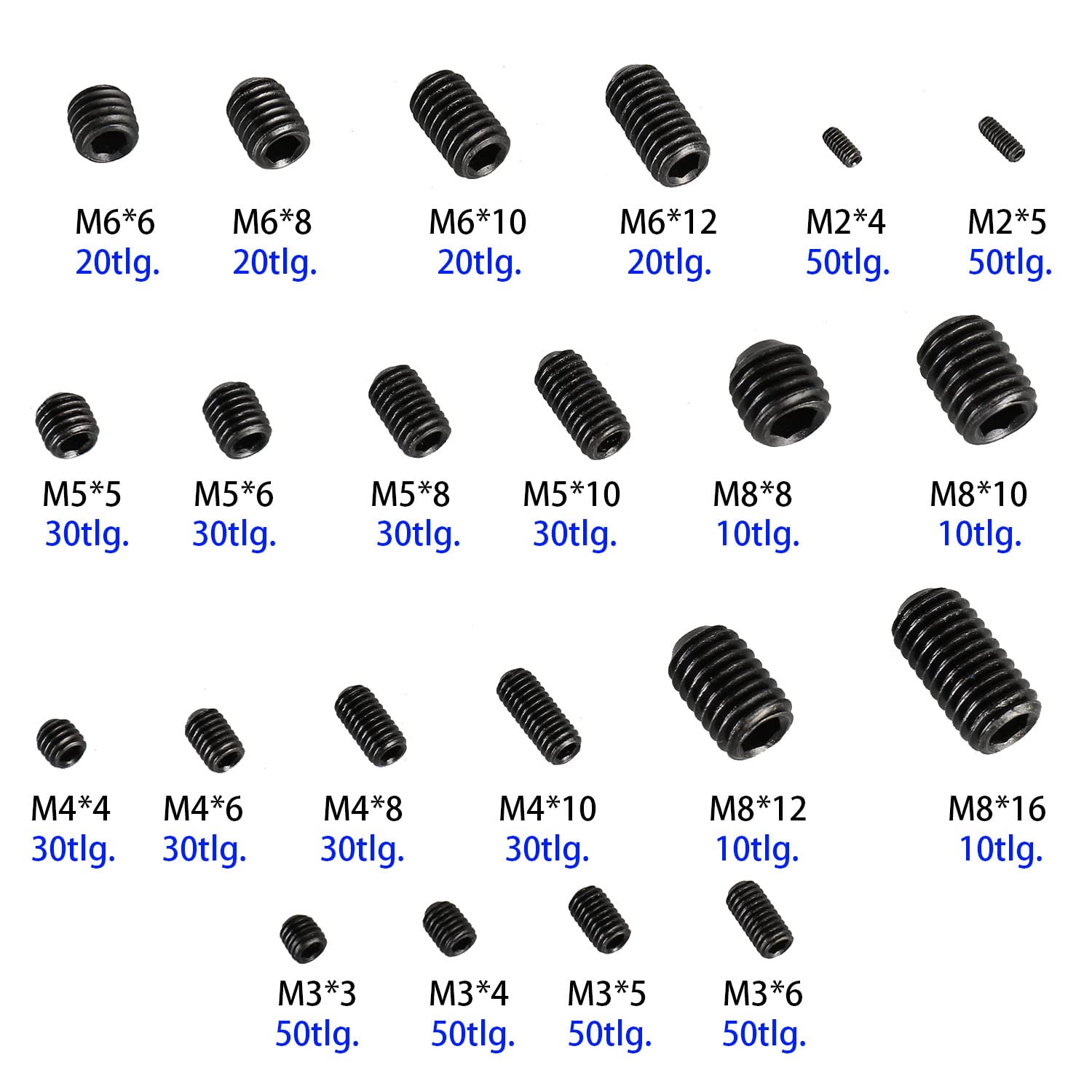 665 piece M2-M8 Carbon Steel Hexagon Socket End Set Assortment Kit - South East Clearance Centre