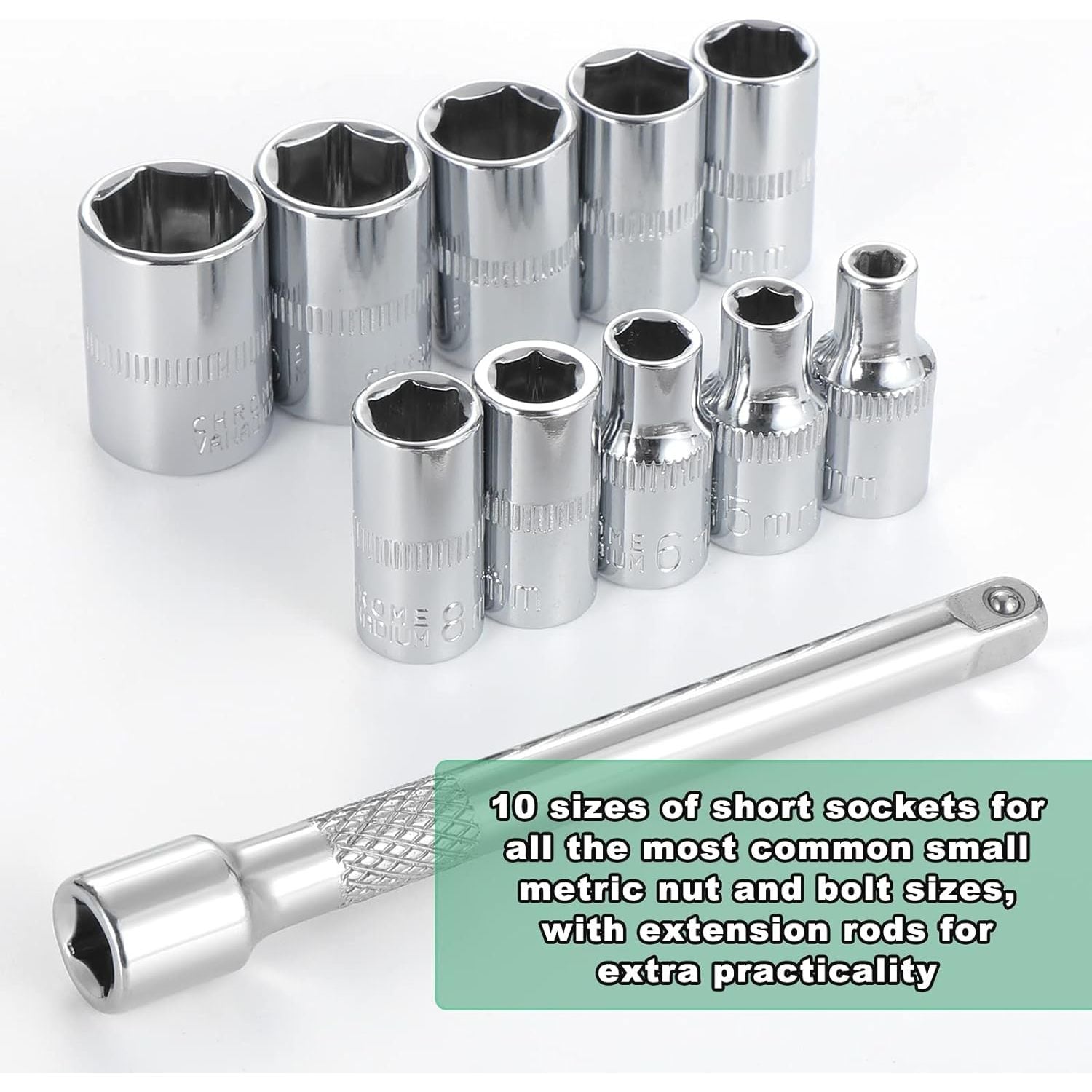 1/4" Drive Socket Set with Ratchet & Extension Bar | 10 Pieces (4-13mm) - South East Clearance Centre