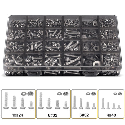 710Pcs Nuts and Bolts Assortment Kit, 4-40#6-32#8-32#10-24 Phillips Pan Head Assortment Stainless Steel Bolts Nuts Flat Washers Nuts Bolts Assortment Kit