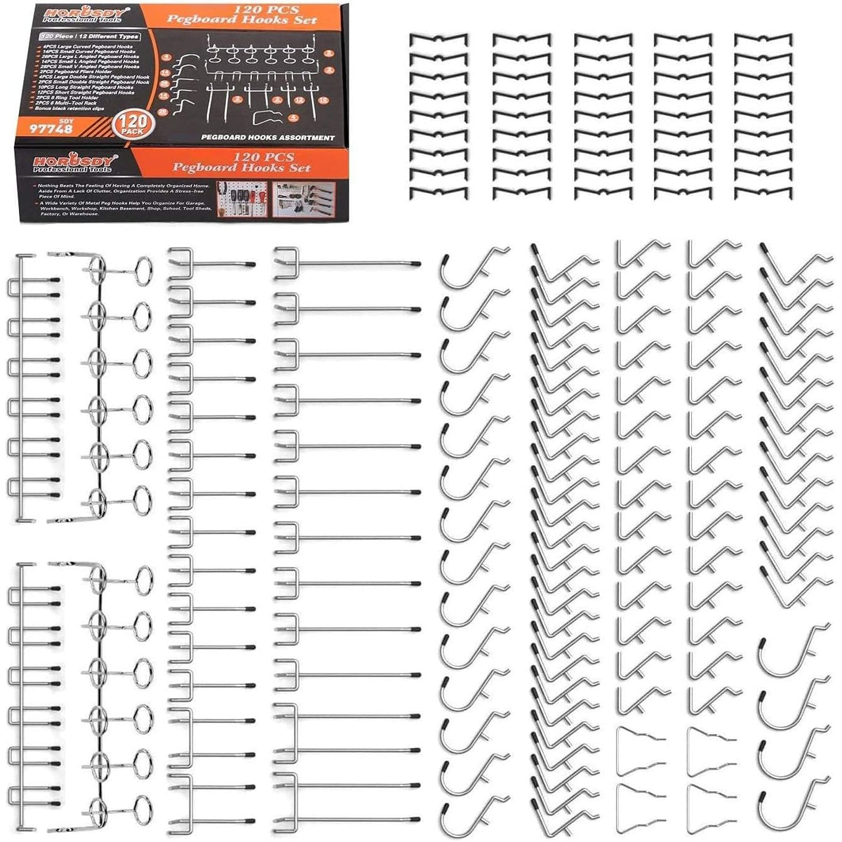 120 Piece Pegboard H00ks Set, 12 different types of h00ks South East Clearance Centre