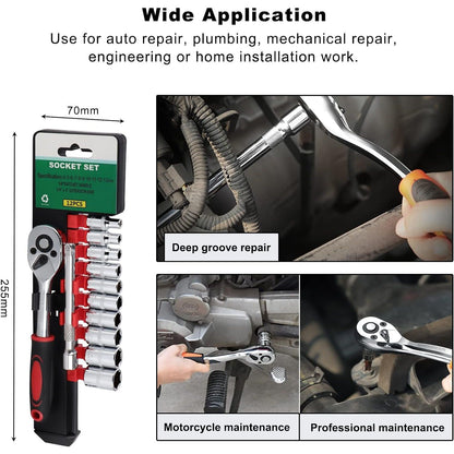 1/4" Drive Socket Set with Ratchet & Extension Bar | 10 Pieces (4-13mm) - South East Clearance Centre