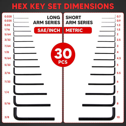 30 Piece Long Arm Metric & Imperial Allen Hex Key Set - South East Clearance Centre