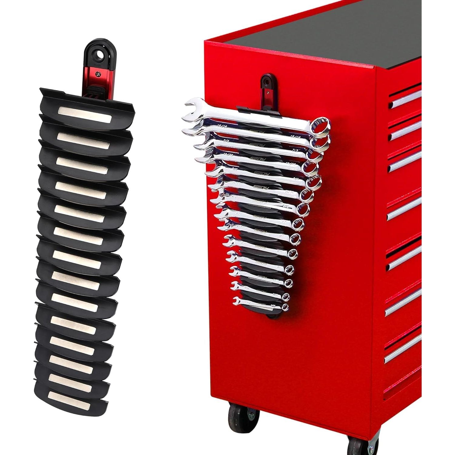 14-Slot Magnetic Wrench Organizer Holder - Heavy-Duty Wrench Rack, Detachable Wrench Storage, Wall-Mounted Portable Tool Organizer for Toolbox