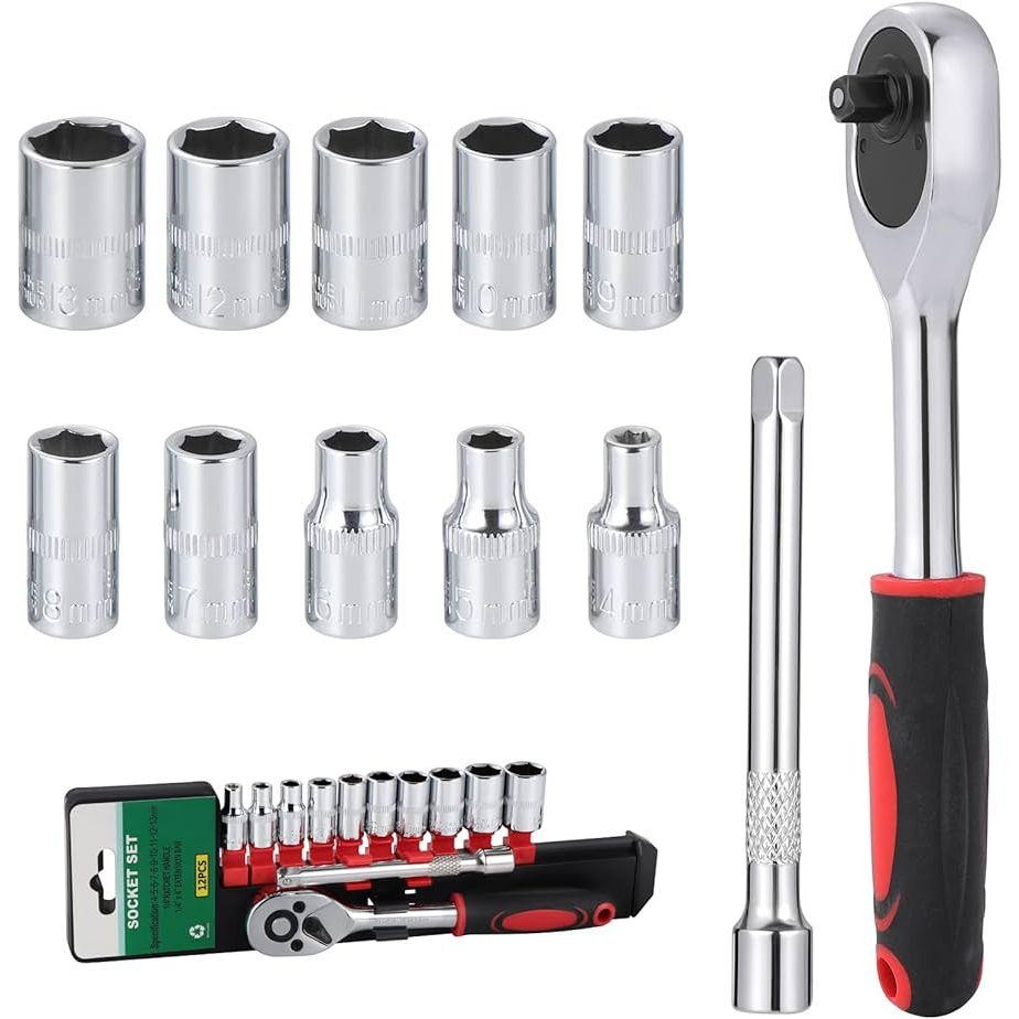 1/4&quot; Drive Socket Set with Ratchet &amp; Extension Bar | 10 Pieces (4-13mm) - South East Clearance Centre