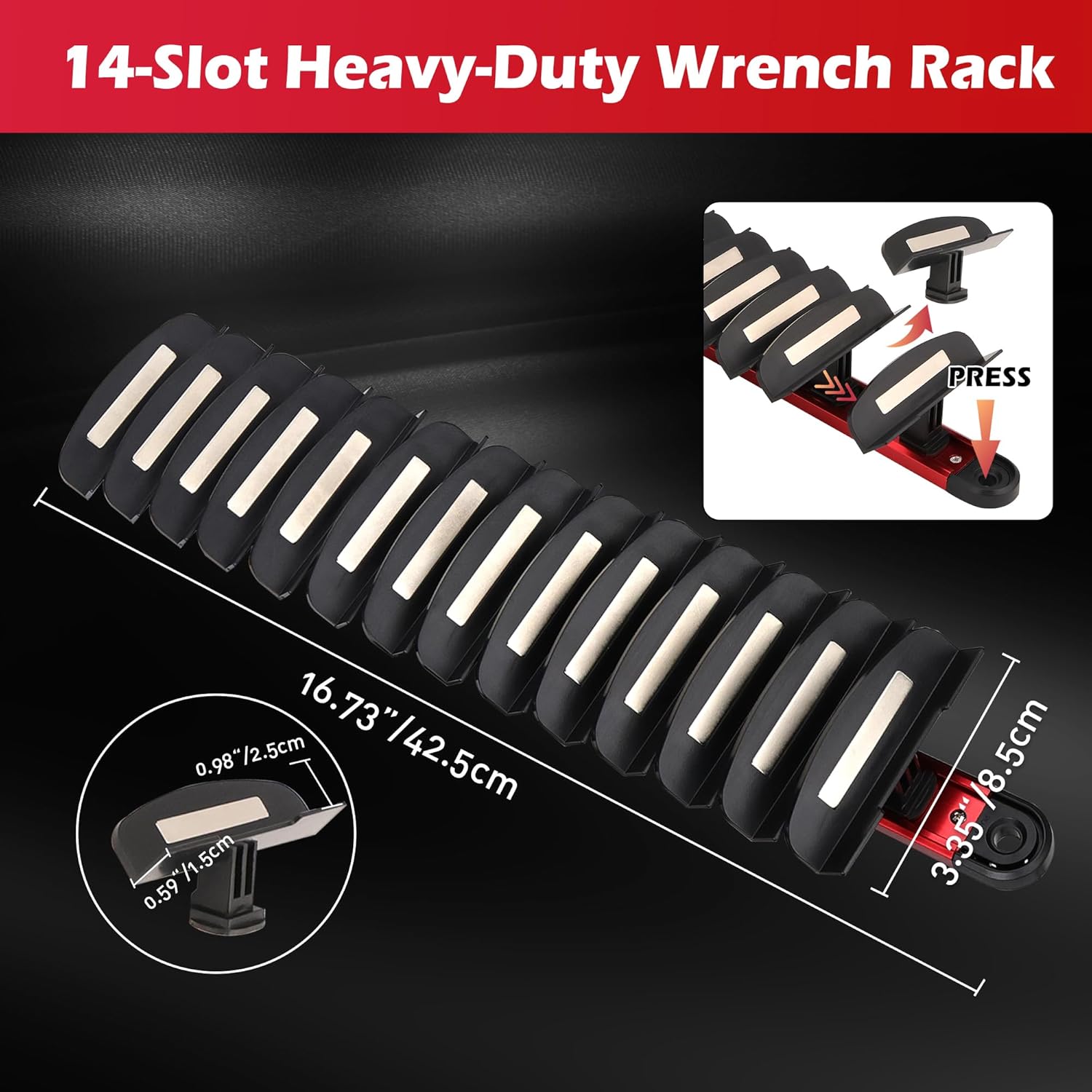 14-Slot Magnetic Wrench Organizer Holder - Heavy-Duty Wrench Rack, Detachable Wrench Storage, Wall-Mounted Portable Tool Organizer for Toolbox