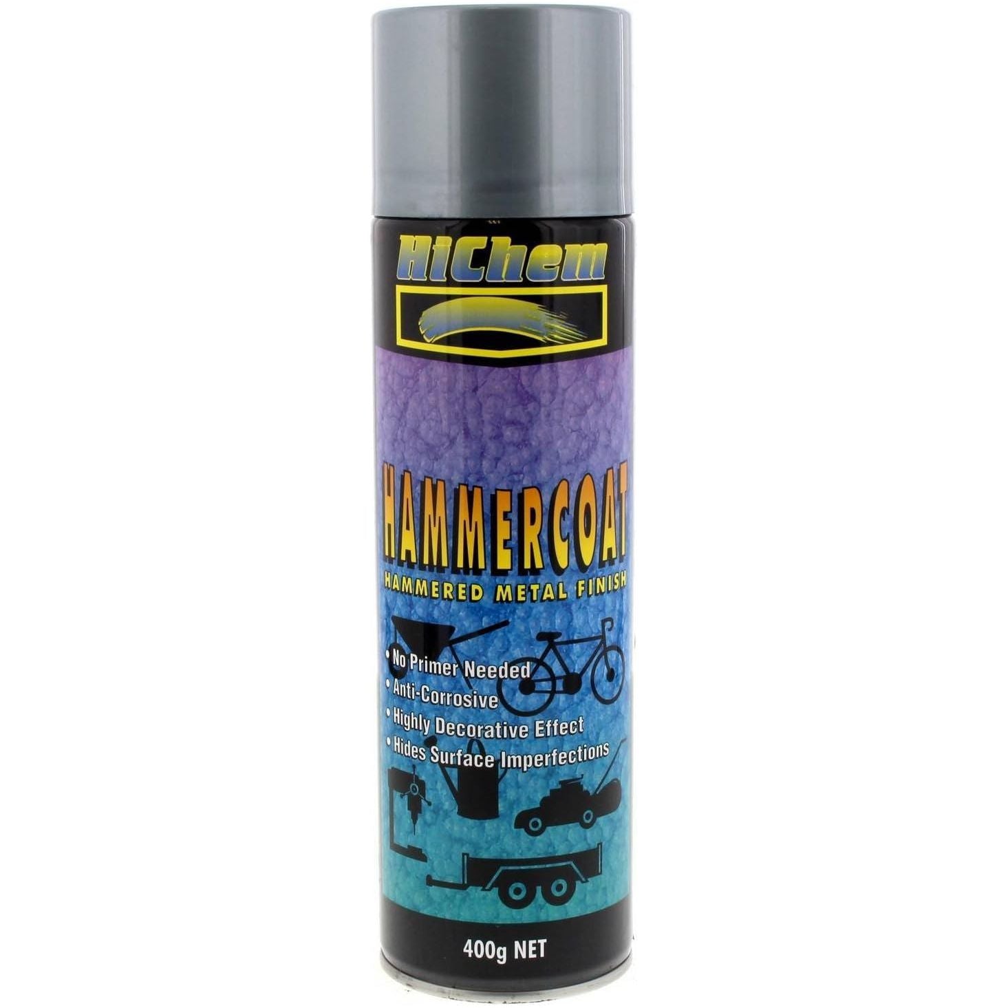 Hammercoat Hammered Silver Grey Spray Paint Can 400g HiChem Decorative Effect Tough - South East Clearance Centre