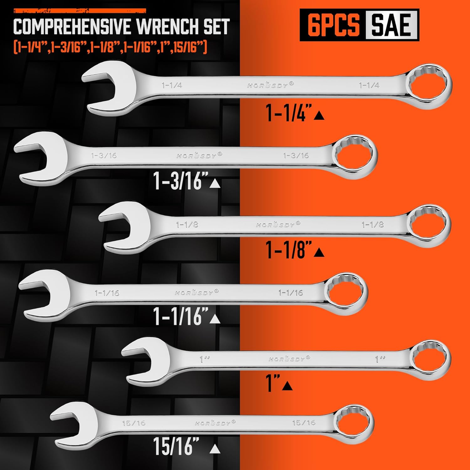 Large Wrench 6 Piece Set | 12 Point | 15/16″, 1″, 1-1/16″, 1-1/8″, 1-3/16″, 1-1/4″ - South East Clearance Centre