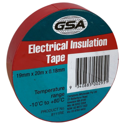 Red Electrical Tape - 19mm x 20m (0.18mm Thick) | Premium PVC Insulation Tape (Pack of 10)