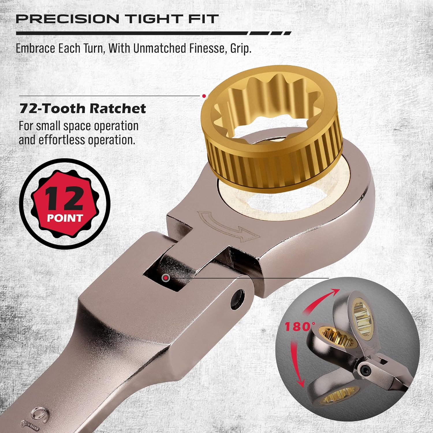 9 Piece Flex Head Ratcheting Combination Wrench Set Metric 8-19mm Premium 72-Teeth Gear Chrome Vanadium Nickel Plated