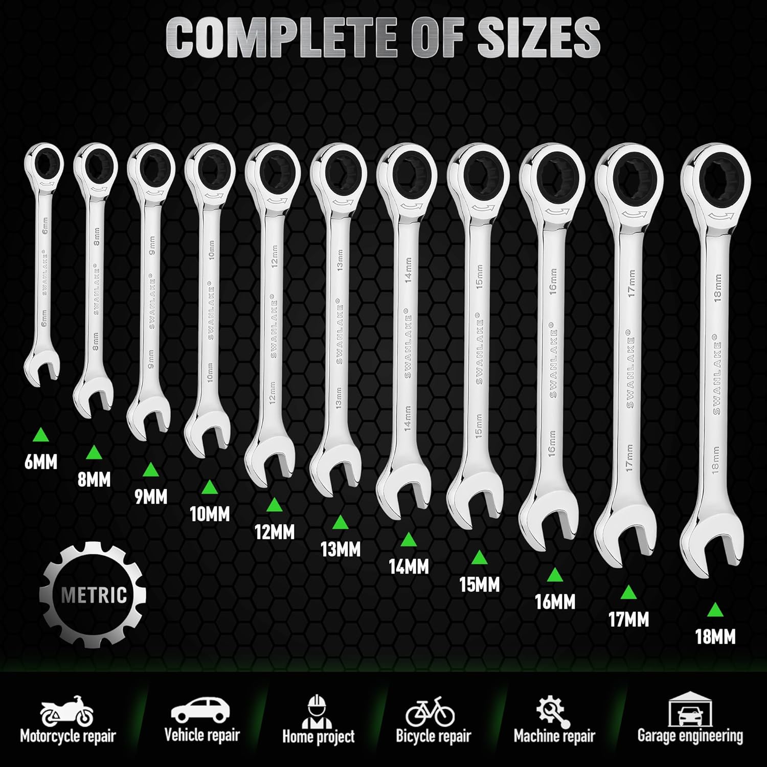 Ratcheting Wrench Set, 11-piece Metric Combination Wrench Set with Pouch CR-V Steel (11PCS METRIC)