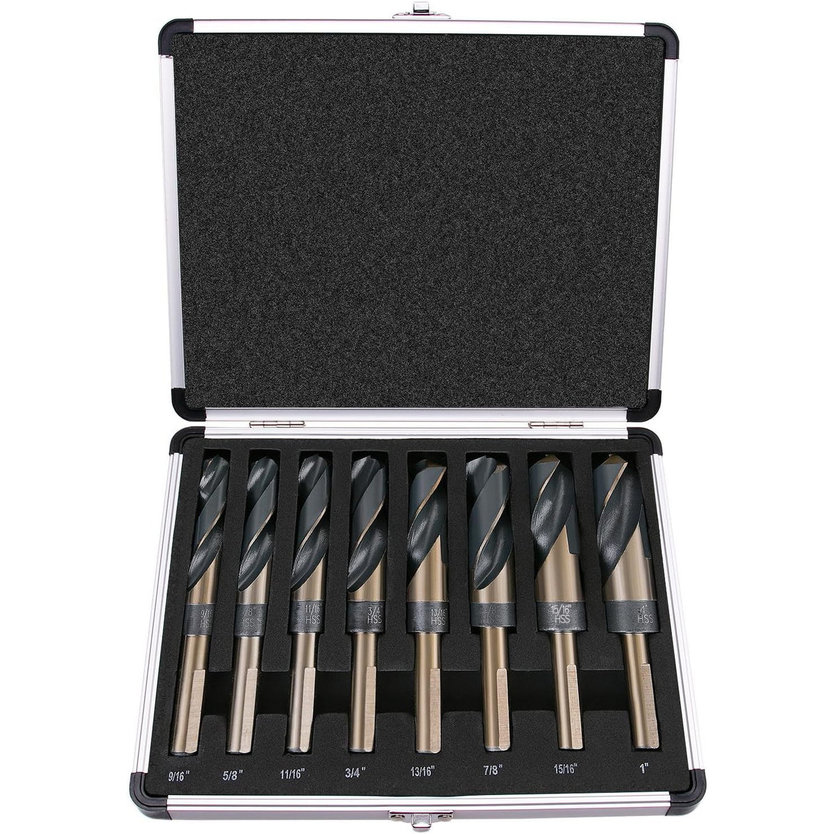 8 Piece Imperial 1/2&quot; Reduced Shank Drill Bit Set with Aluminum Carry Case - South East Clearance Centre