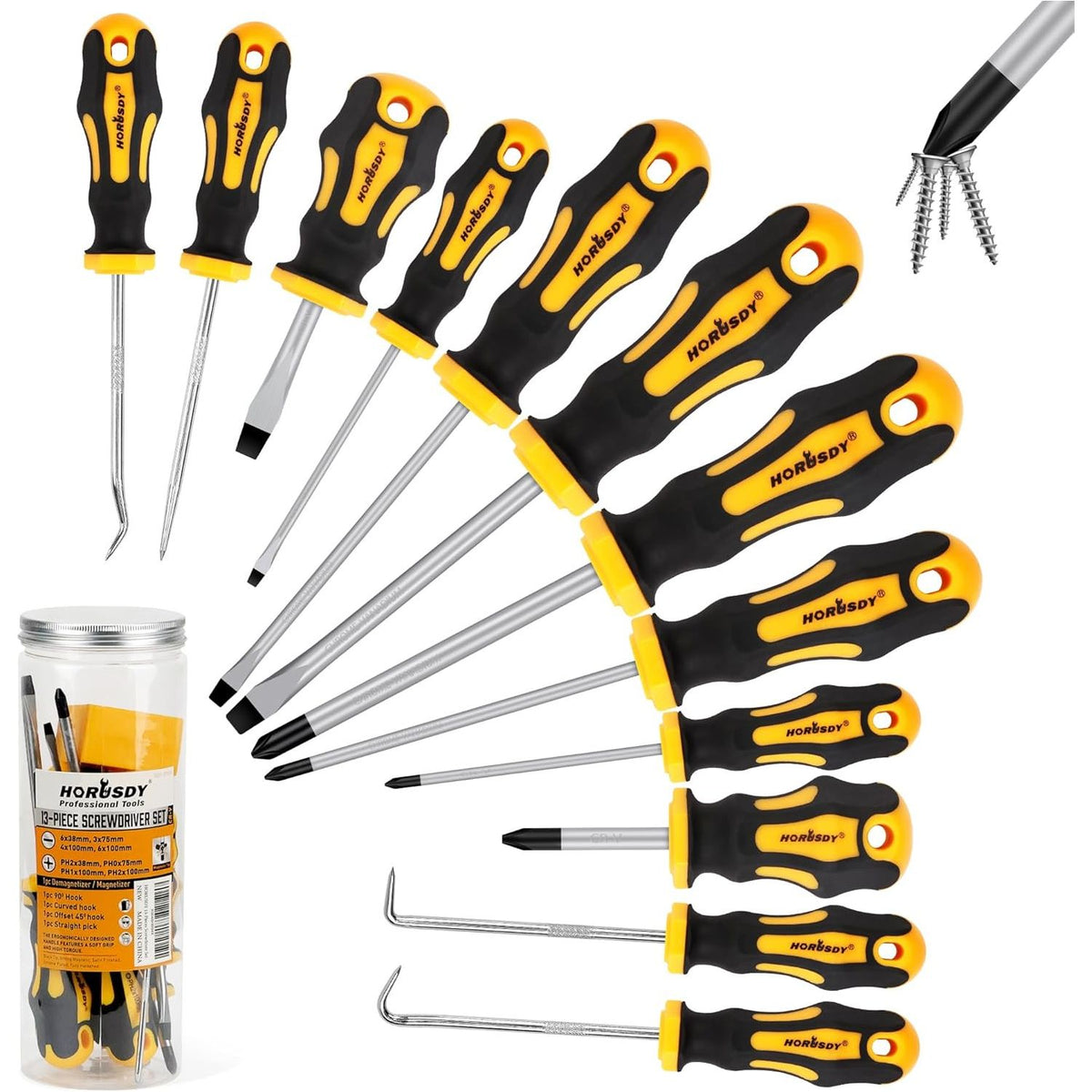 13 Piece Magnetic Screwdriver Set, with Magnetiser/Demagnetiser