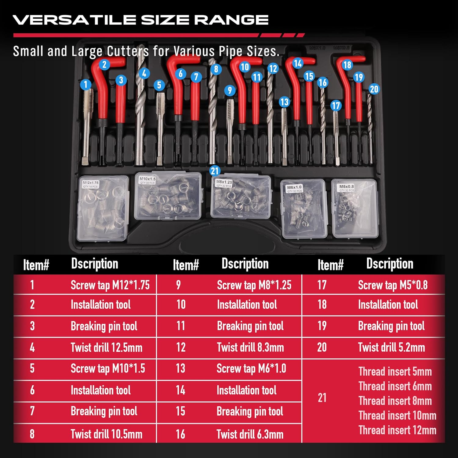 320 Piece Helicoil Thread Repair Kit (Imperial & Metric) Heli Coil Rethreading Insert Drill Bits