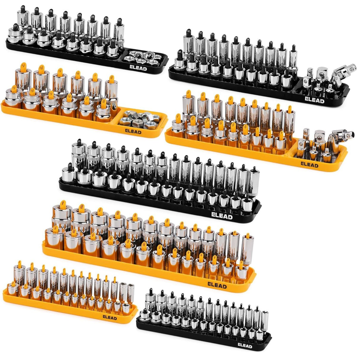 8-Piece Socket Organizer Tray Set | Metric &amp; SAE | Durable ABS Resin | Holds 176 Standard &amp; Deep Sockets | Ideal for Toolboxes Drawers and Mechanics