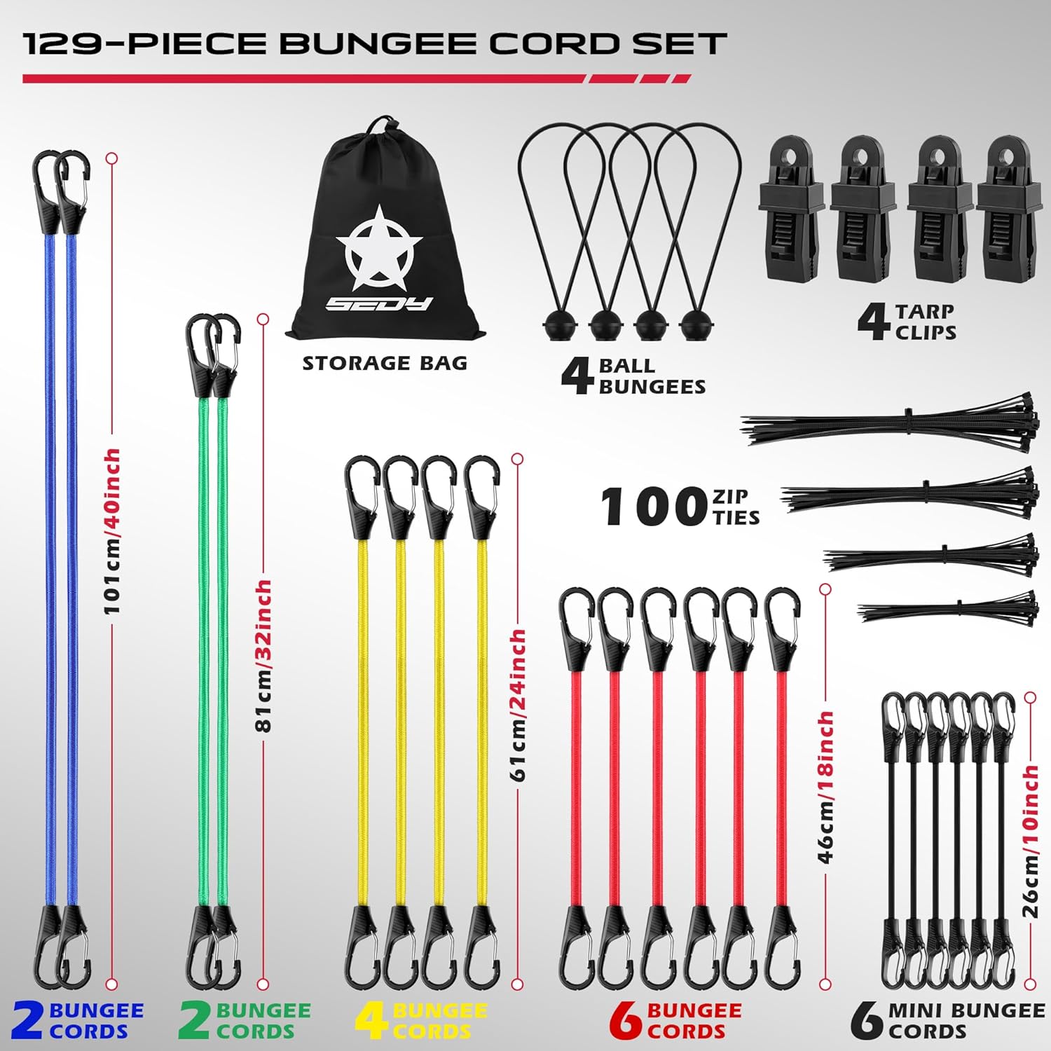 129 Piece Bungee Cord Set