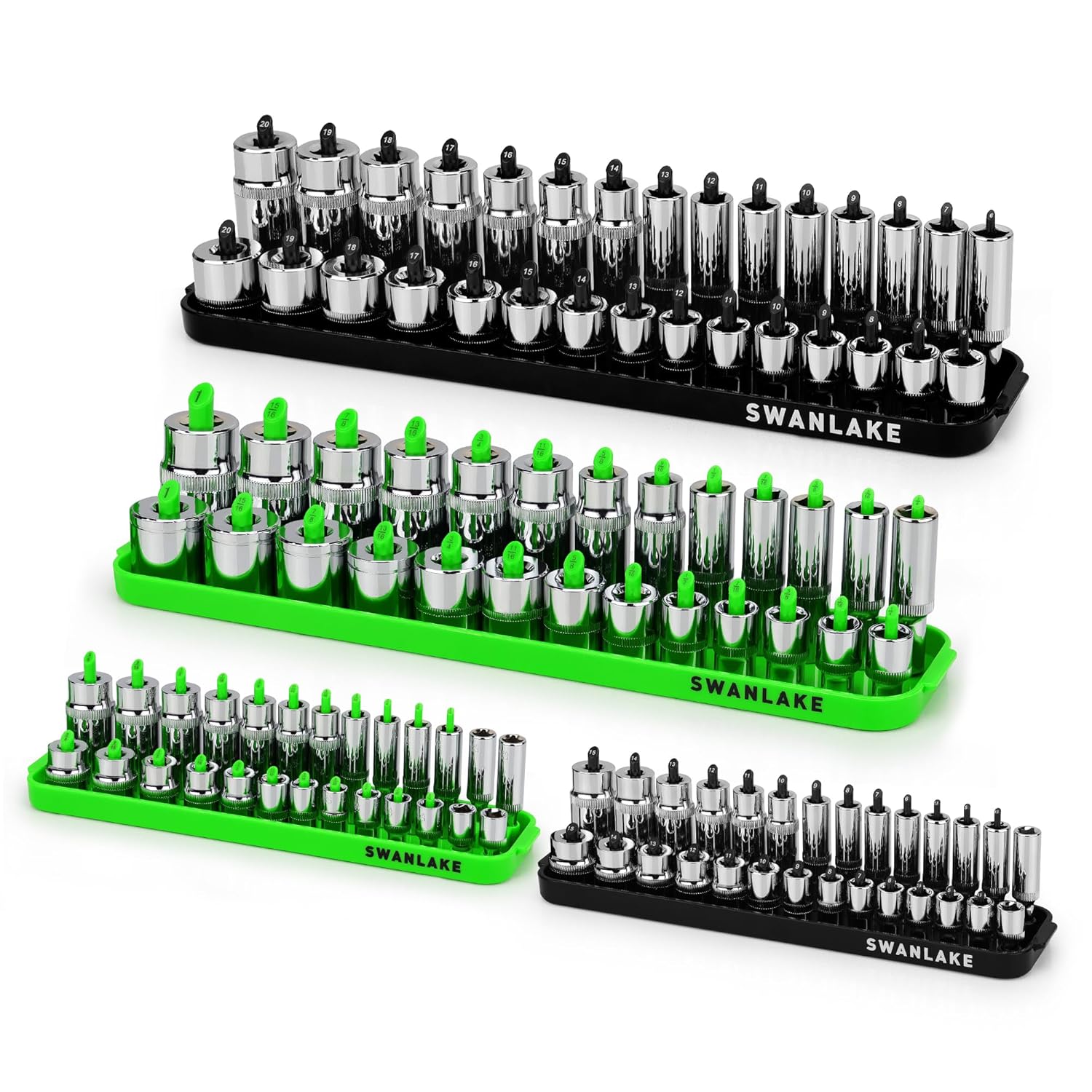 Socket Organizer Tray, 4-Piece Socket Holder Tray. SAE and Metric, 1/4", 3/8"(4PCS Socket Organizer Tray)