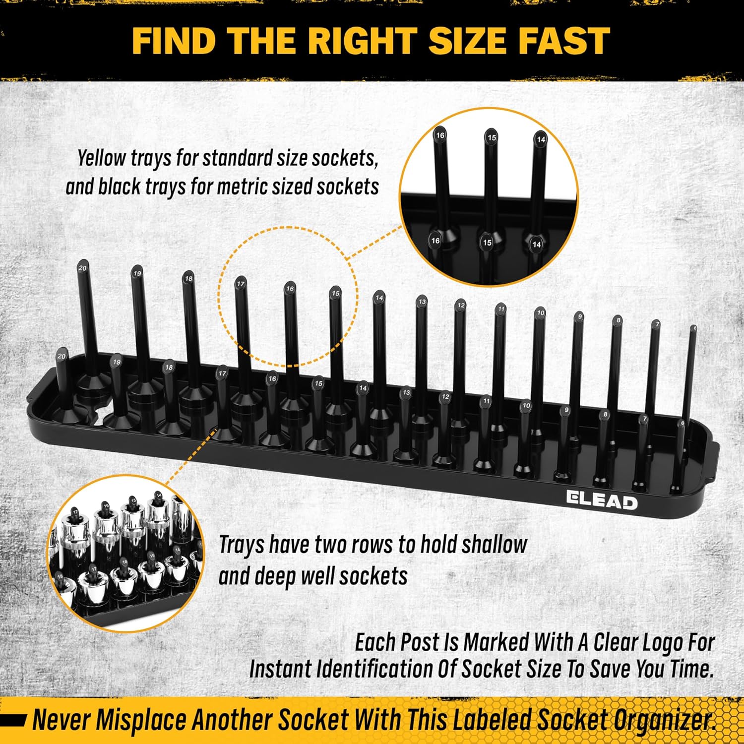 8-Piece Socket Organizer Tray Set | Metric & SAE | Durable ABS Resin | Holds 176 Standard & Deep Sockets | Ideal for Toolboxes Drawers and Mechanics