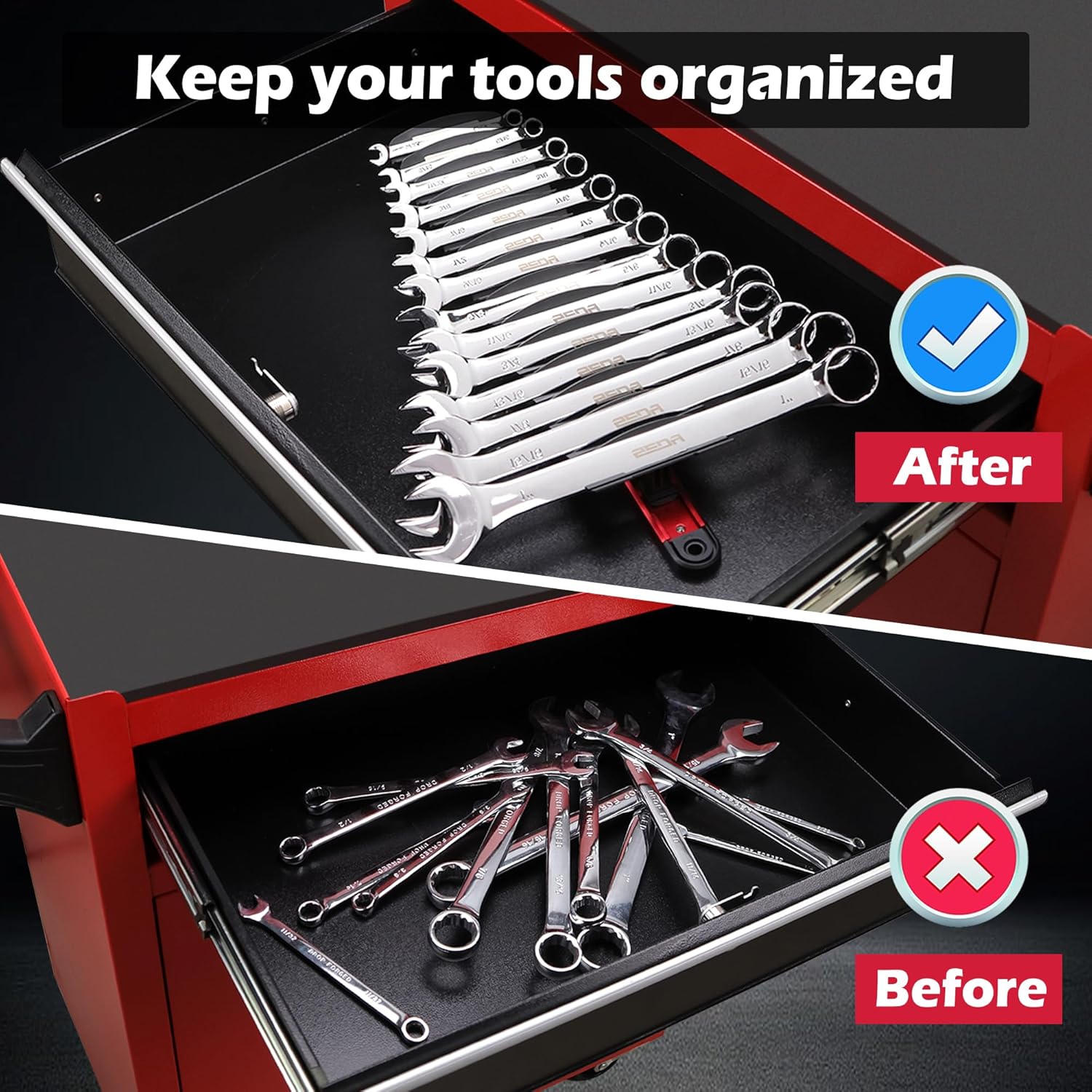 14-Slot Magnetic Wrench Organizer Holder - Heavy-Duty Wrench Rack, Detachable Wrench Storage, Wall-Mounted Portable Tool Organizer for Toolbox