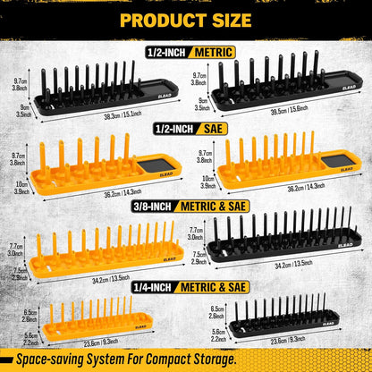 8-Piece Socket Organizer Tray Set | Metric & SAE | Durable ABS Resin | Holds 176 Standard & Deep Sockets | Ideal for Toolboxes Drawers and Mechanics