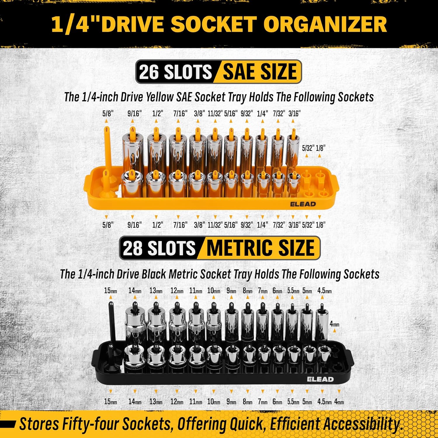 8-Piece Socket Organizer Tray Set | Metric & SAE | Durable ABS Resin | Holds 176 Standard & Deep Sockets | Ideal for Toolboxes Drawers and Mechanics