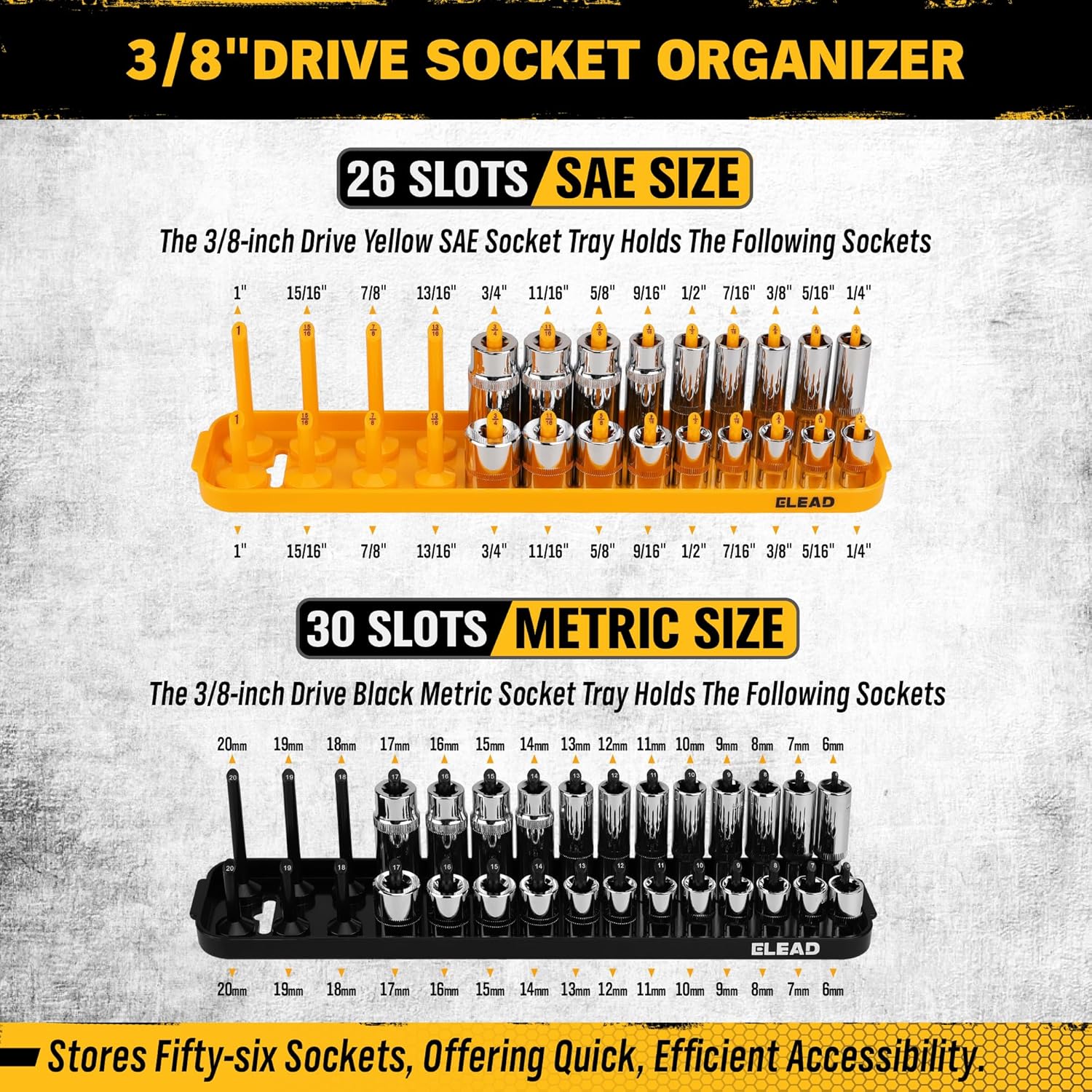 8-Piece Socket Organizer Tray Set | Metric & SAE | Durable ABS Resin | Holds 176 Standard & Deep Sockets | Ideal for Toolboxes Drawers and Mechanics