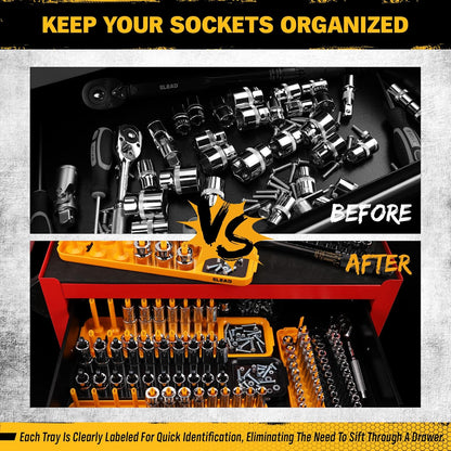 8-Piece Socket Organizer Tray Set | Metric & SAE | Durable ABS Resin | Holds 176 Standard & Deep Sockets | Ideal for Toolboxes Drawers and Mechanics