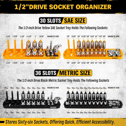 8-Piece Socket Organizer Tray Set | Metric & SAE | Durable ABS Resin | Holds 176 Standard & Deep Sockets | Ideal for Toolboxes Drawers and Mechanics