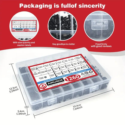 1260 Piece Carbon Steel Metric Bolts and Nuts Kit, Grade 12.9 Hex Socket Head Cap Screws, Hexagonal Nut Assortment with Flat & Lock Washers Assortment Kit