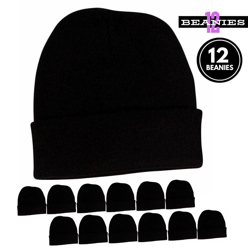 (12 Beanies) Unisex Plain Knitted Beanienus