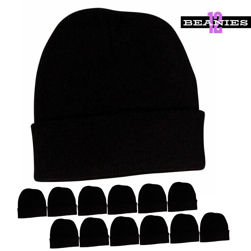 (12 Beanies) Unisex Plain Knitted Beanienus