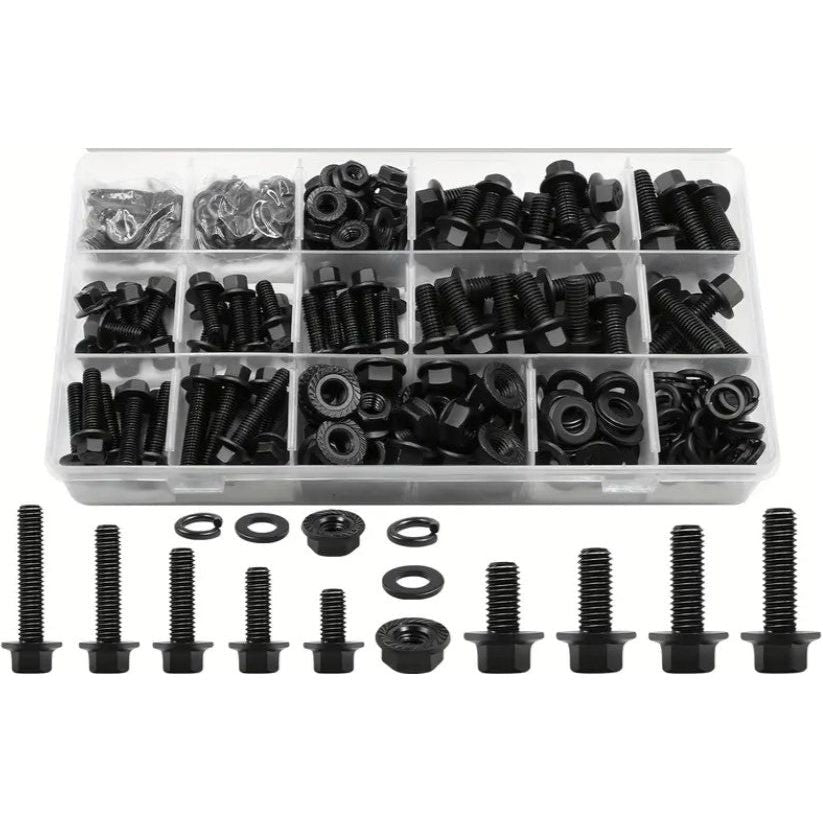 320 Piece High Strength Black Hexagon Flange Bolt Trim Cartridge Nut Assortment Kit