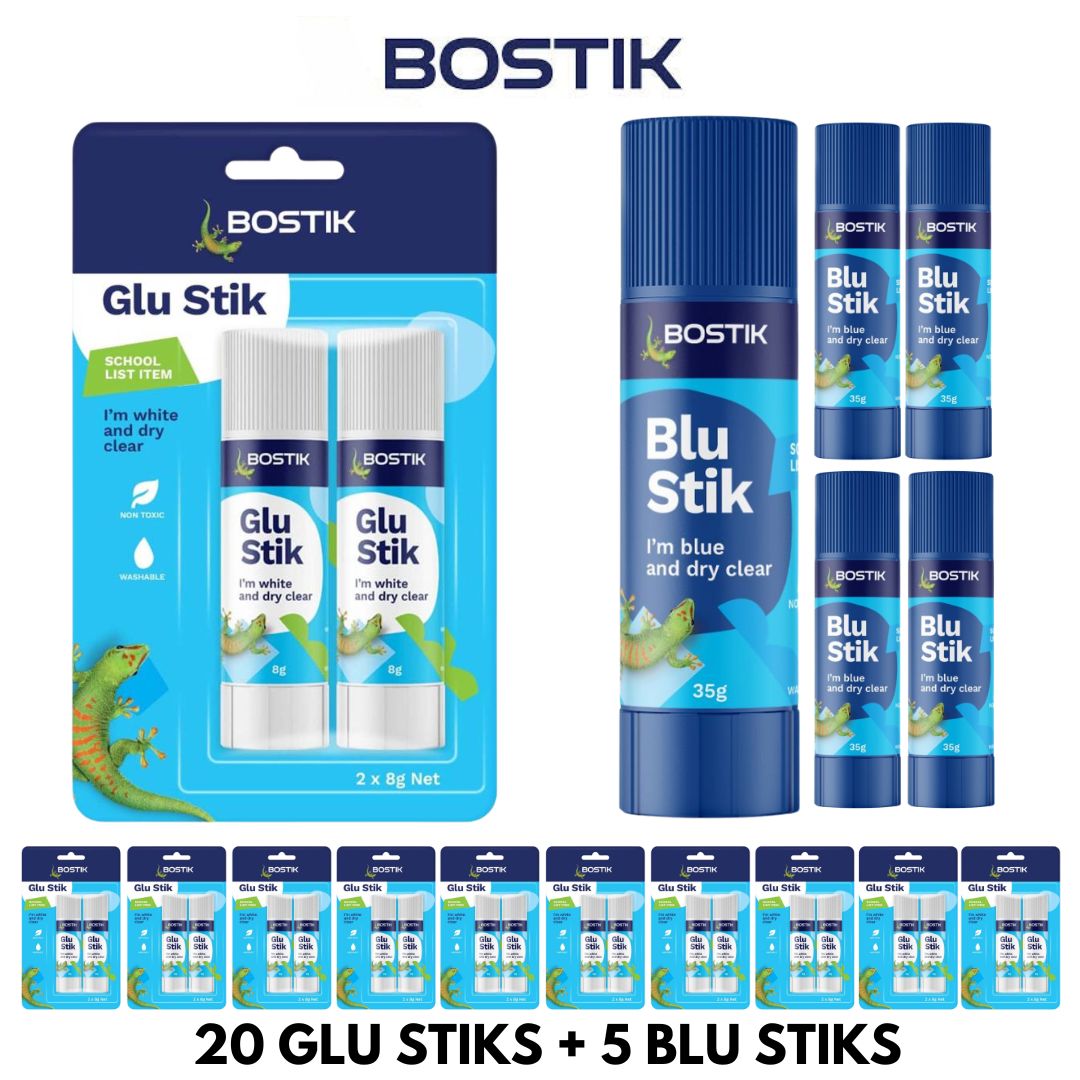 Bostik Glu & Blu Stick Back to School Bundle (20 Glu Sticks & 5 Blu Sticks)