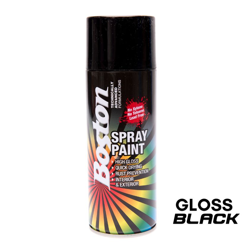 Boston Gloss Black Spray Paint Can 250g High Gloss Rust Protection (12 Cans)