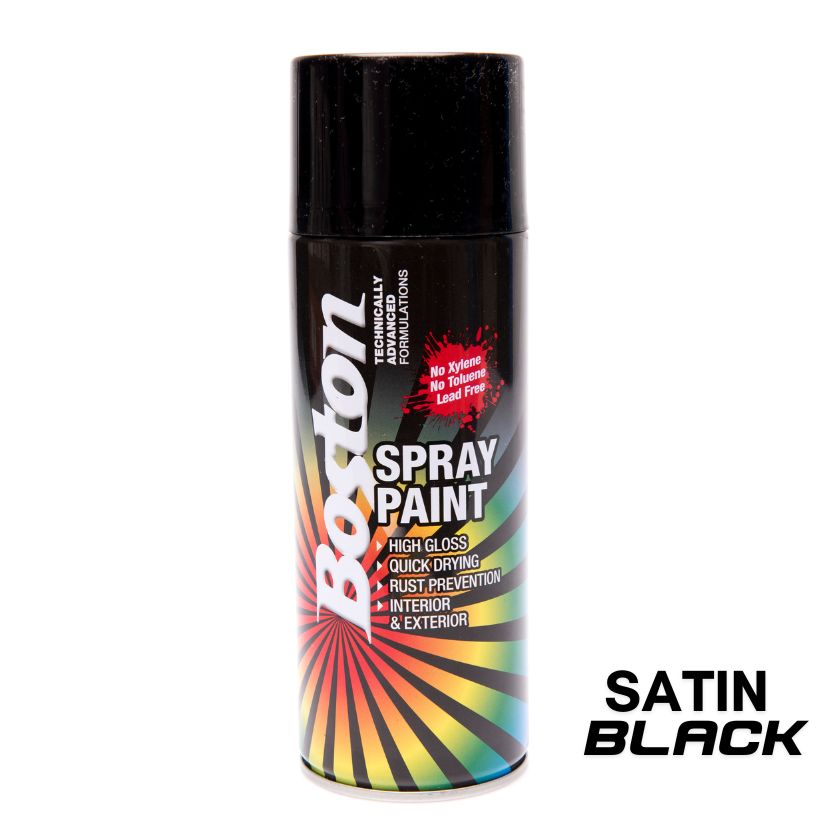 12x Boston Satin Black Spray Paint Can 250g