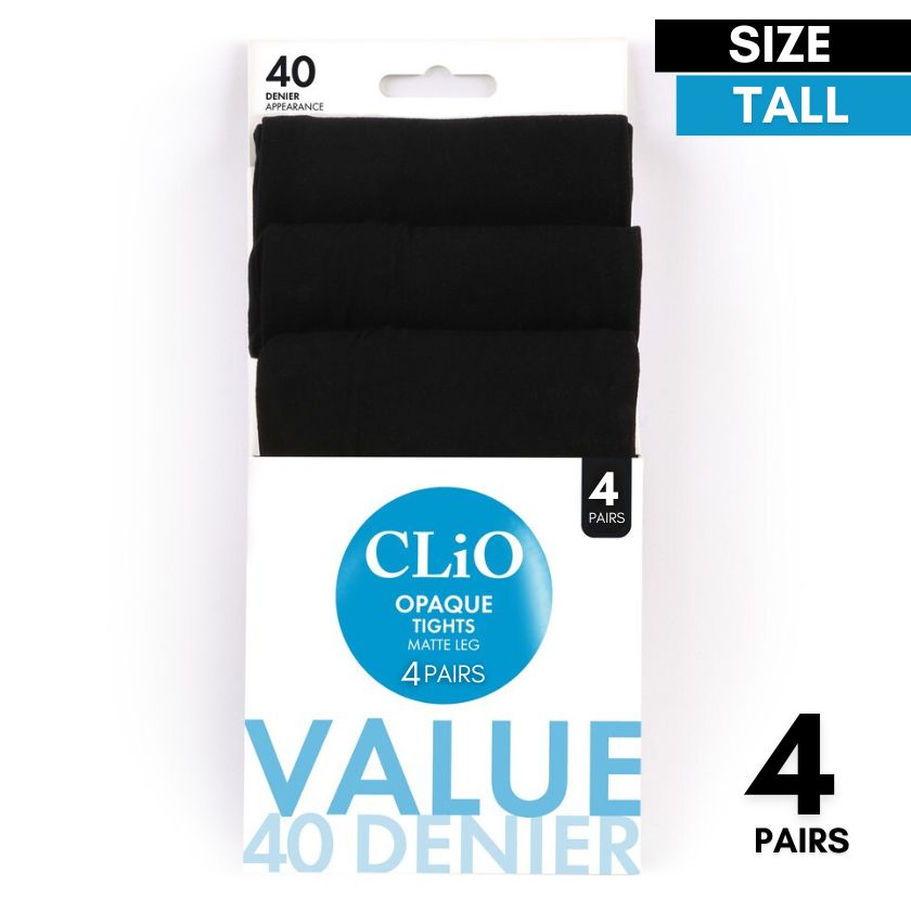 CLiO Women&#39;s 40 Denier Opaque Tights 4 Pack - Black  (Tall)