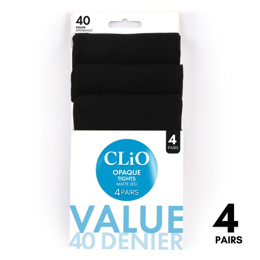 CLiO Women's 40 Denier Opaque Tights 4 Pack - Black  (Medium)